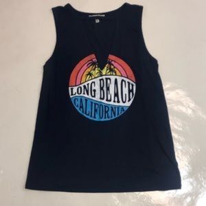 Express One Eleven Navy "Long Beach, California" V-Neck Graphic Tank - Size XS